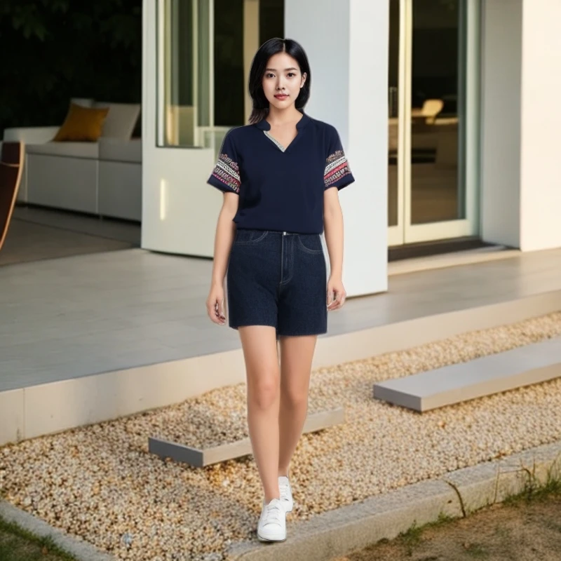 9095 潮流时尚气质短袖上衣百搭休闲