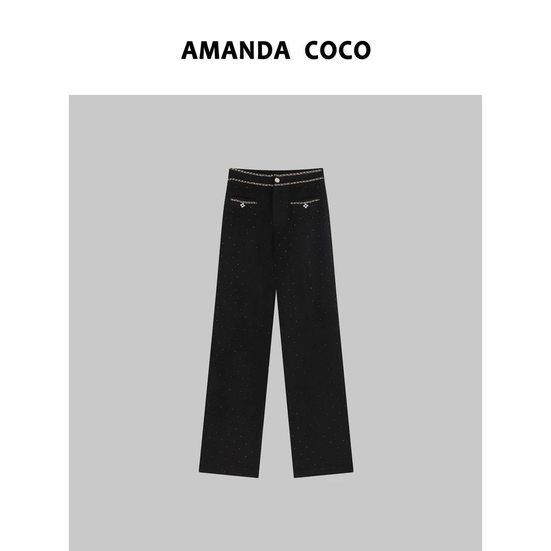 AMANDACOCO丨设计师款~高定秋冬手工链条气质百搭阔腿裤