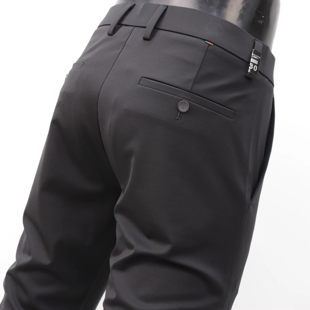 夏季新款高弹纯黑色男士锦氨休闲裤