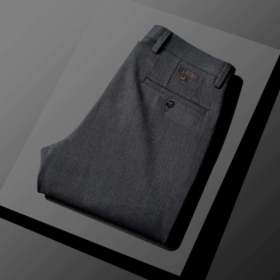 （95490）秋冬新款高品质男士休闲裤竖条纹提花磨毛呢