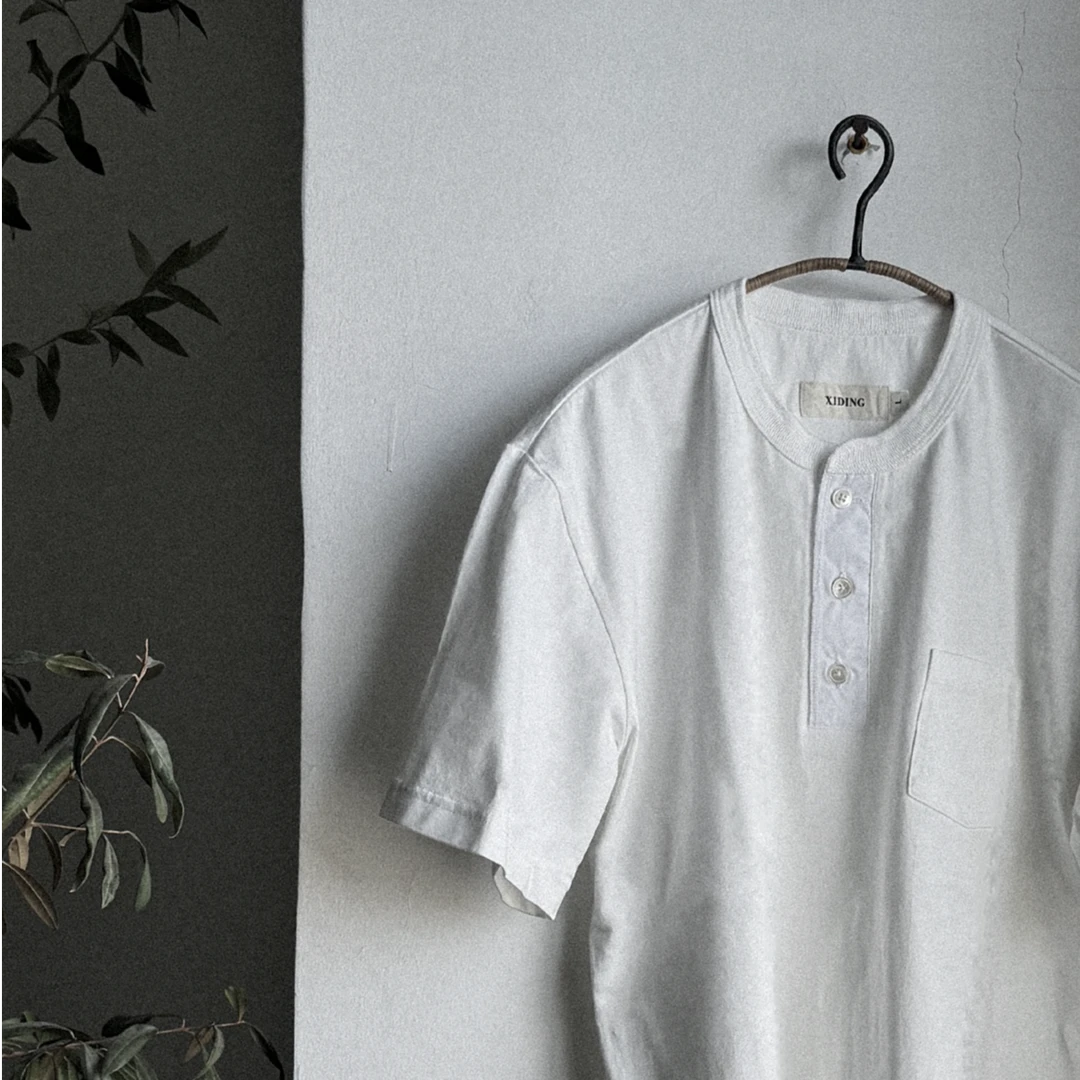 男士亨利领撞色T恤天然贝壳扣日本面料薄款夏季商务