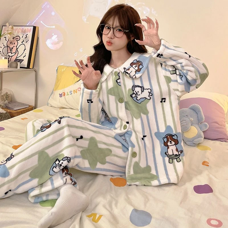 4号-（音乐小狗）2024秋季高级法兰绒新款睡衣套装睡衣爆款家居服