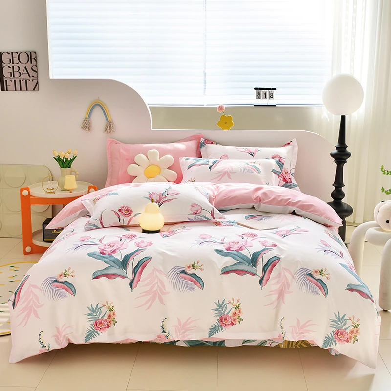 高档床上用品纯棉四件套100全棉简约四季通用亲肤印花单双人可用