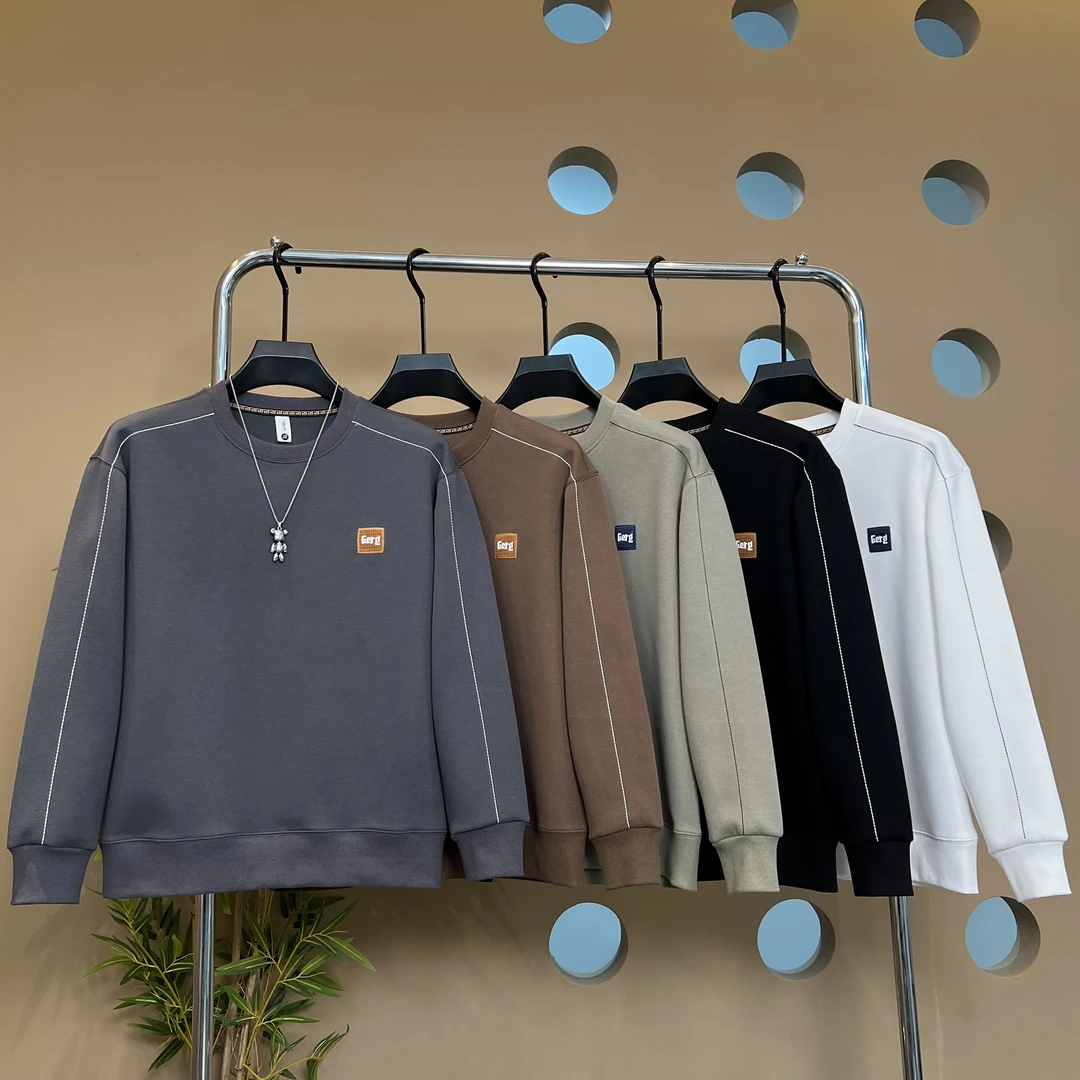 2025春季爆款男士精致刺绣简约长袖休闲百搭圆领卫衣【7713】