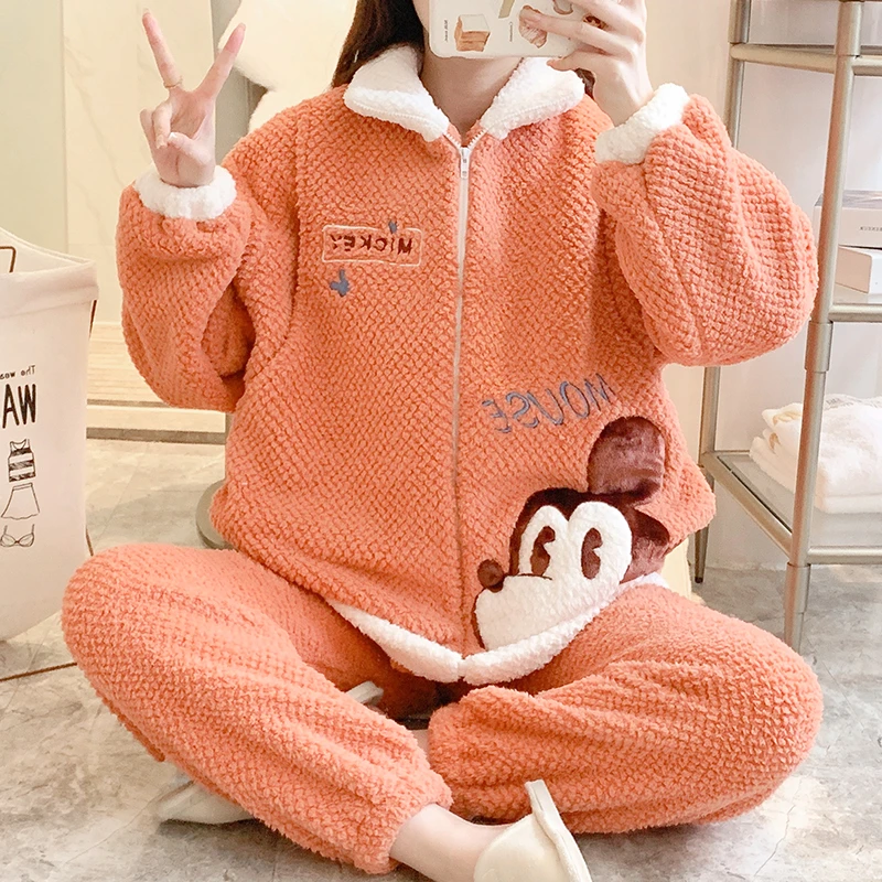 【0-15度可以穿】秋冬季加厚产后哺乳米粒珊瑚绒月子服孕妇睡衣女