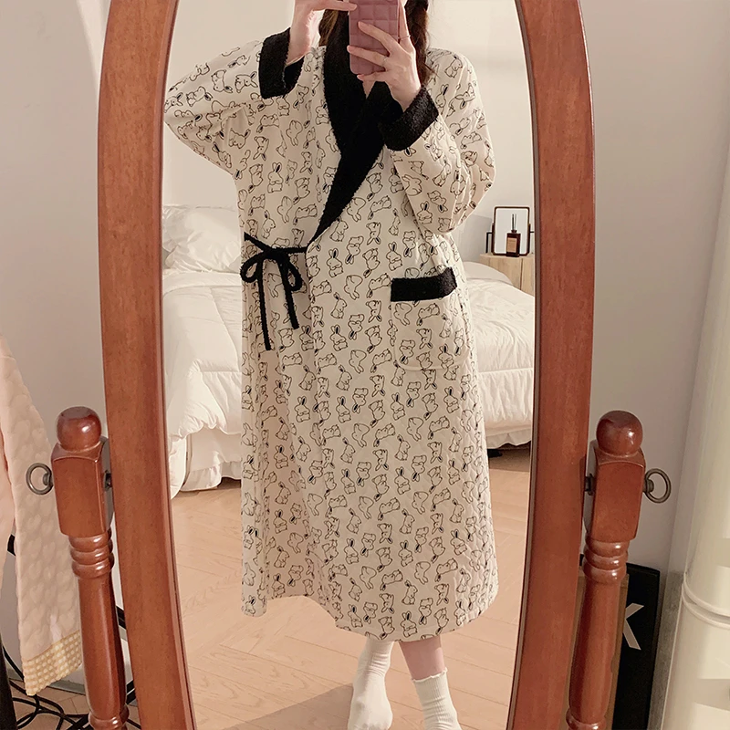 待产裙春秋冬季加厚纯棉产后喂奶哺乳睡裙孕妇睡衣女连衣裙中长款