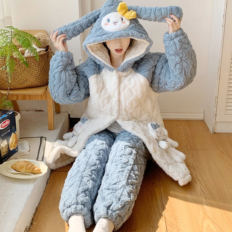 0零可穿三层夹棉月子服秋冬季加厚保暖产后喂奶哺乳孕妇睡衣冬天