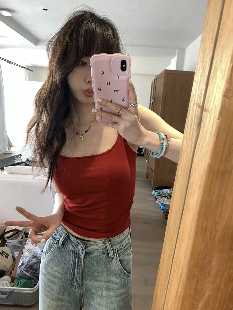 燕莉安辣妹显瘦百搭夏季吊带背心带胸垫打底上衣修身小众内搭外穿