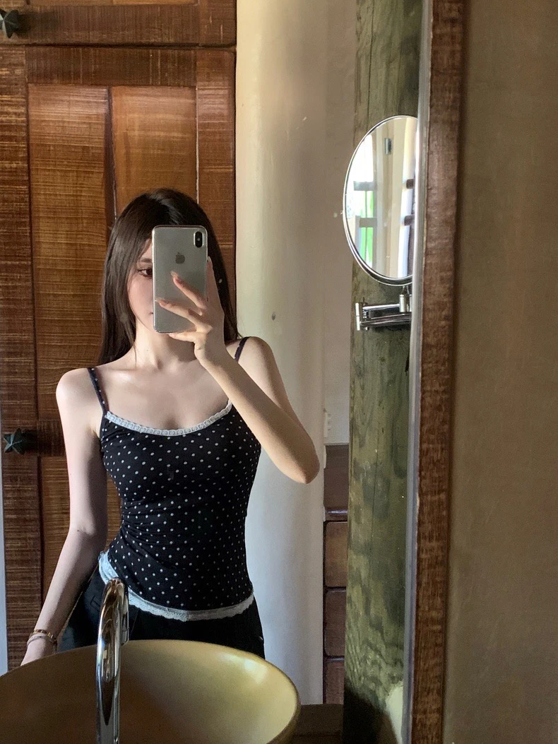 新品假两件蕾丝拼接吊带背心女带胸垫韩版可外穿性感显瘦打底上衣