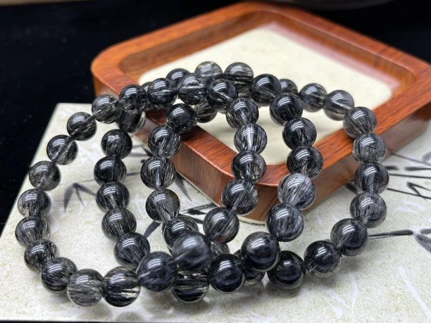 天然水晶黑发晶单圈手串多样性选其一发货