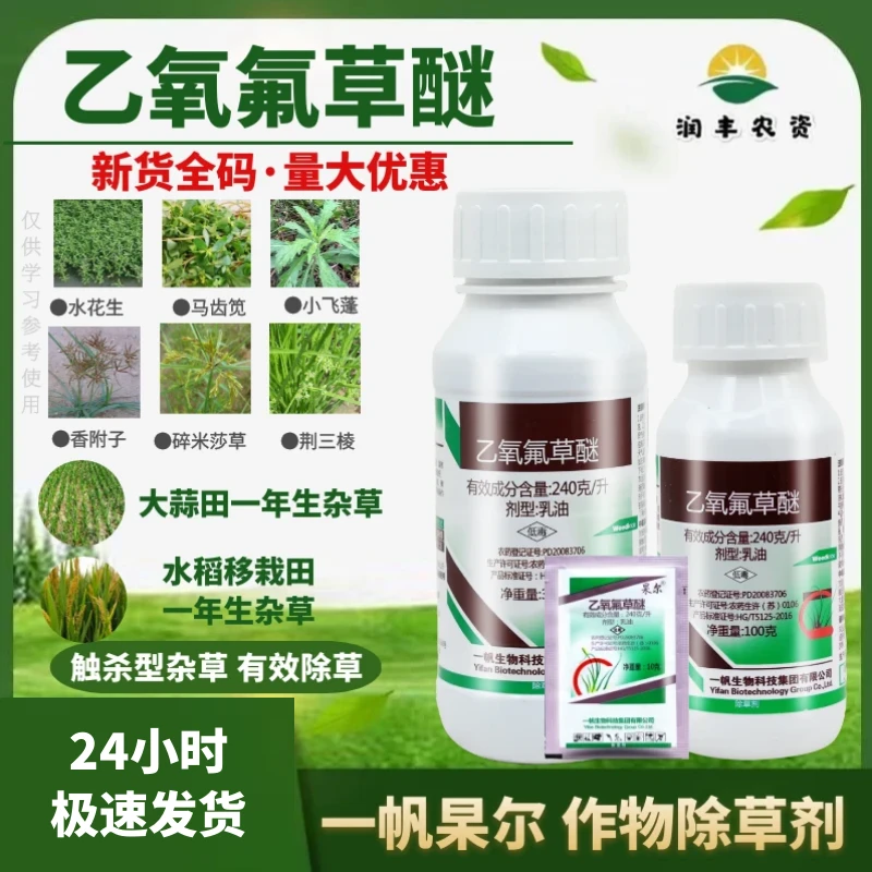 一帆杲尔240克/升乙氧氟草醚大蒜田水稻阔叶草恶性杂草农药除草剂
