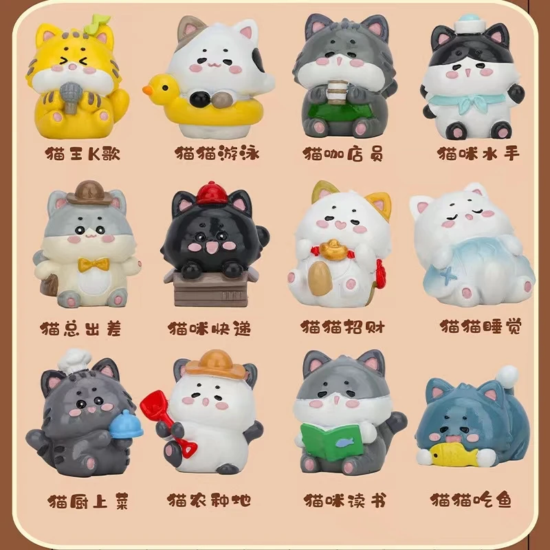 哈基米萌粒盲盒摆件可爱猫咪潮玩玩具动物盲袋灰猫白猫