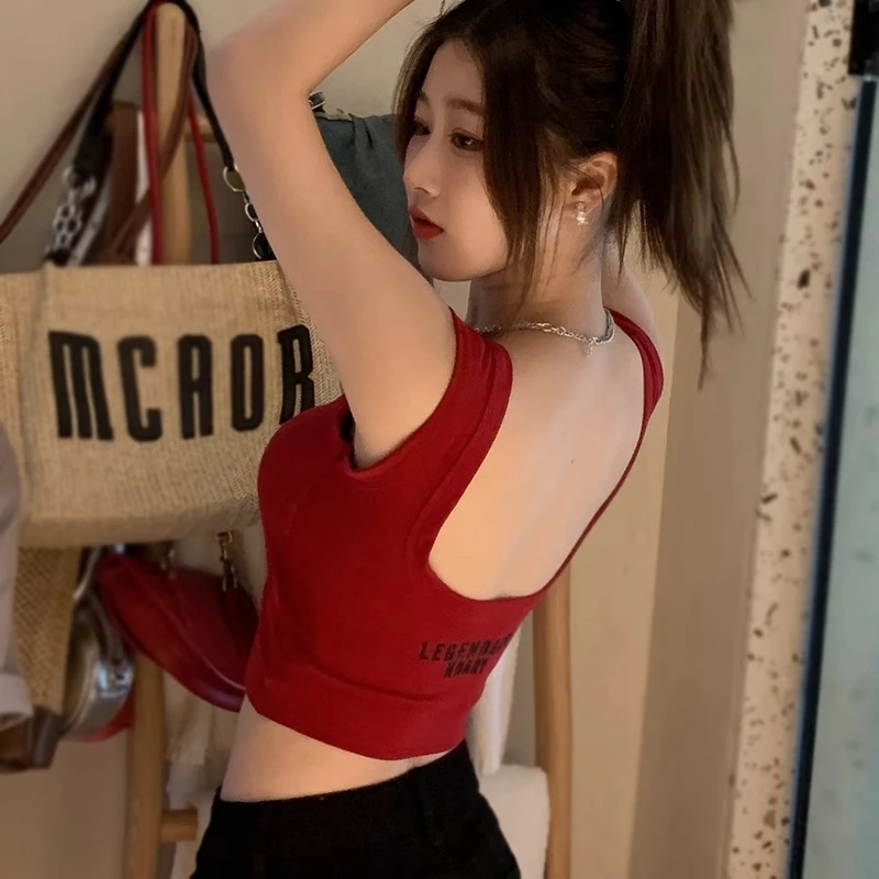 u型美背吊带背心女夏季外穿内搭红色带胸垫内衣2025新款爆款上衣