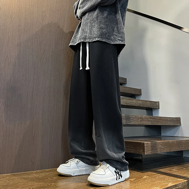 美式渐变设计感休闲长裤男春秋潮牌直筒运动裤子重磅冬季抽绳卫裤