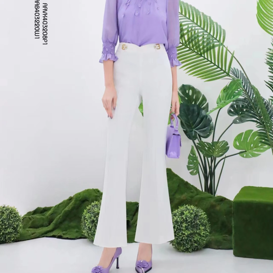 BAISI/百丝AAAB403220W1白色长裤高腰西装裤显瘦时尚休闲百搭垂感