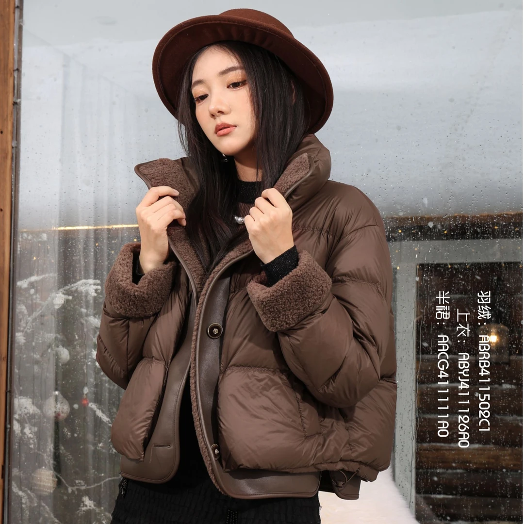 BAISI/百丝羽绒服咖色ABRB411502C1短款时尚休闲百搭保暖韩版