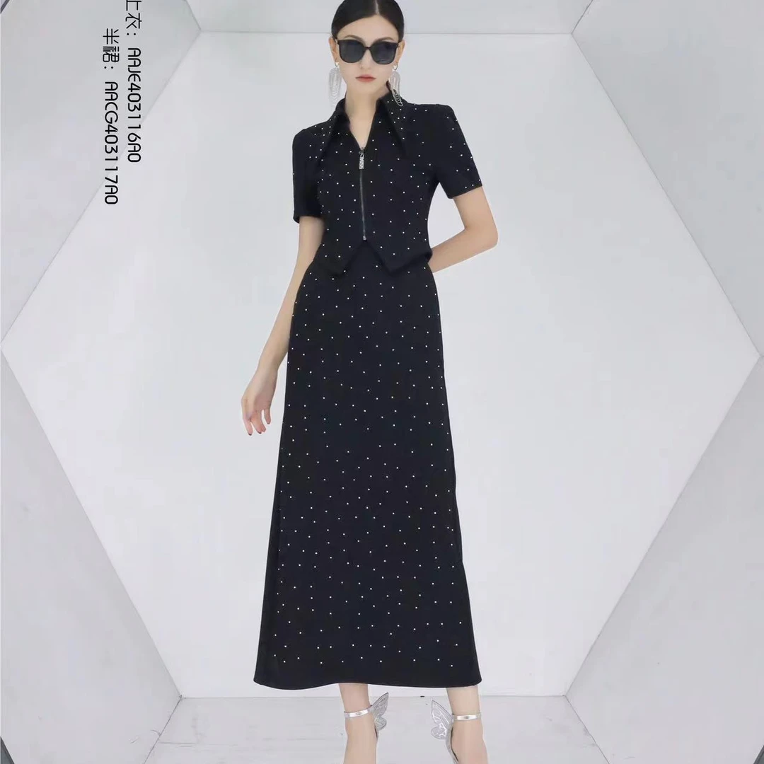 BAISI/百丝黑色半身裙AACG403117A0显瘦时尚波点优雅印花修身款