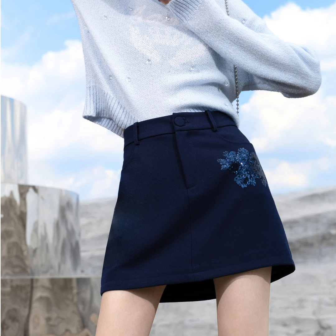 BAISI/百丝短裙深蓝AACF412107B0显瘦时尚百搭秋冬