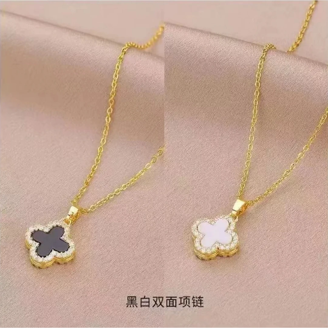 钛钢吊坠 精致闪亮黑白双面佩戴四叶草项链气质时尚百搭轻奢小众7