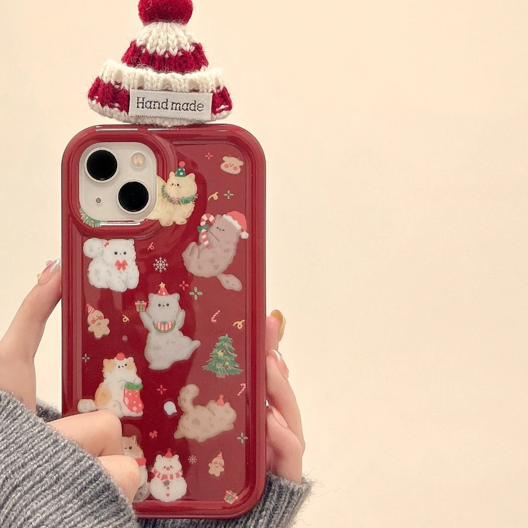 圣诞节立体卡通猫咪苹果14手机壳适用iphone15promax可爱13新款女