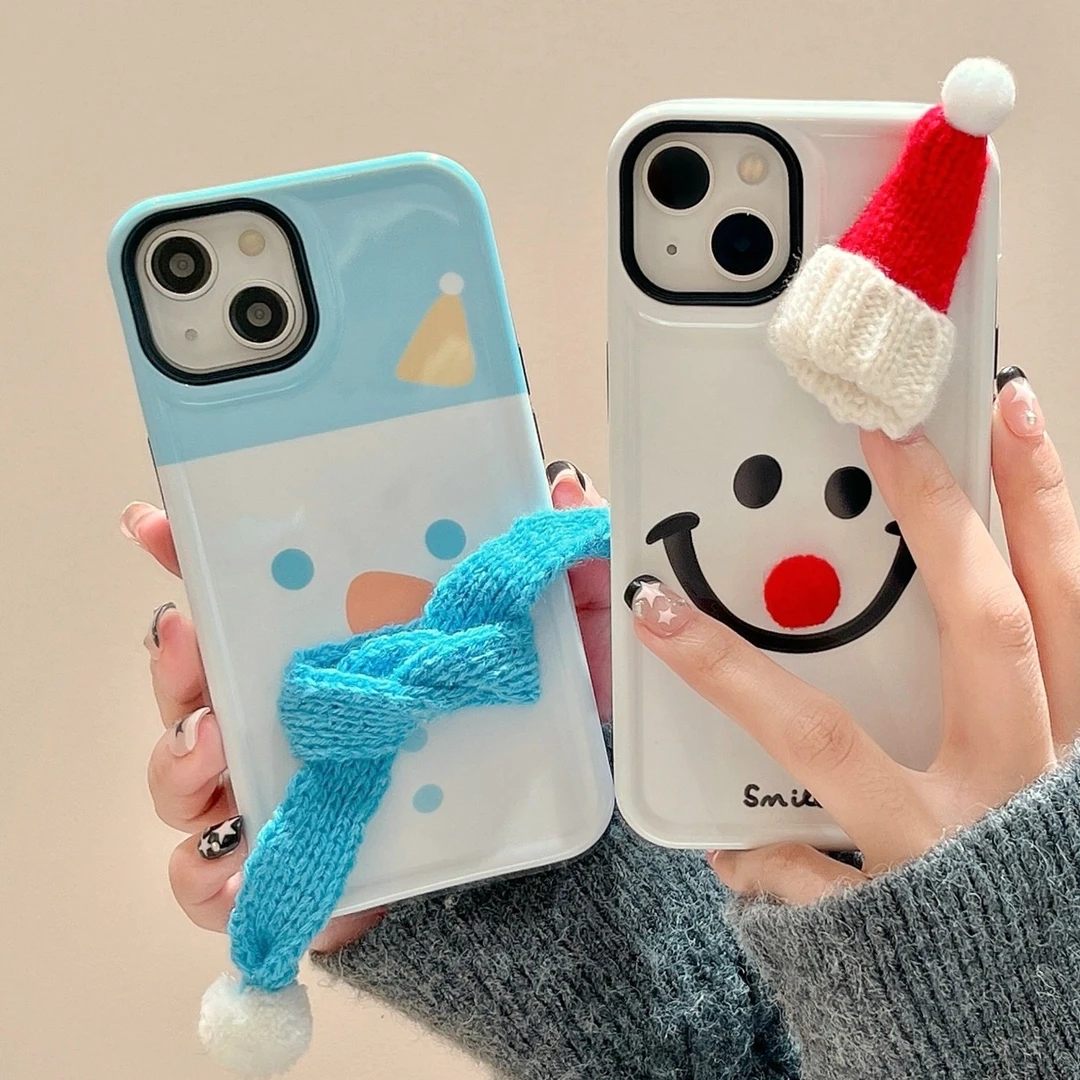 针织围巾小雪人适用iphone15Promax手机壳苹果14菲林二合一13新款