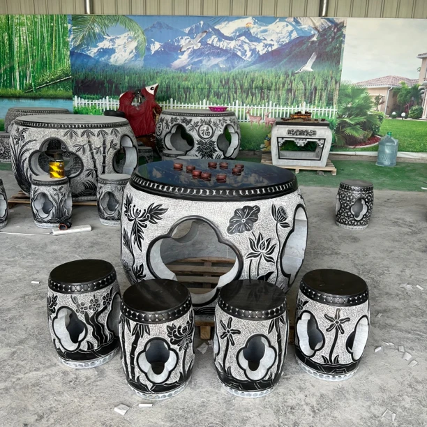 石雕青石石桌石凳庭院仿古大理石餐桌户外园林石头桌子装饰摆件