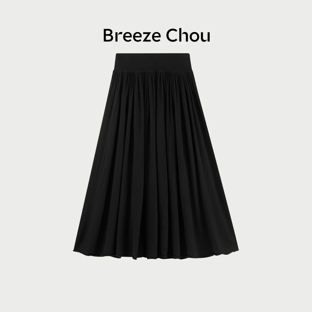 Breeze Chou 羊毛半身裙黑色秋冬时尚休闲百搭MD2919