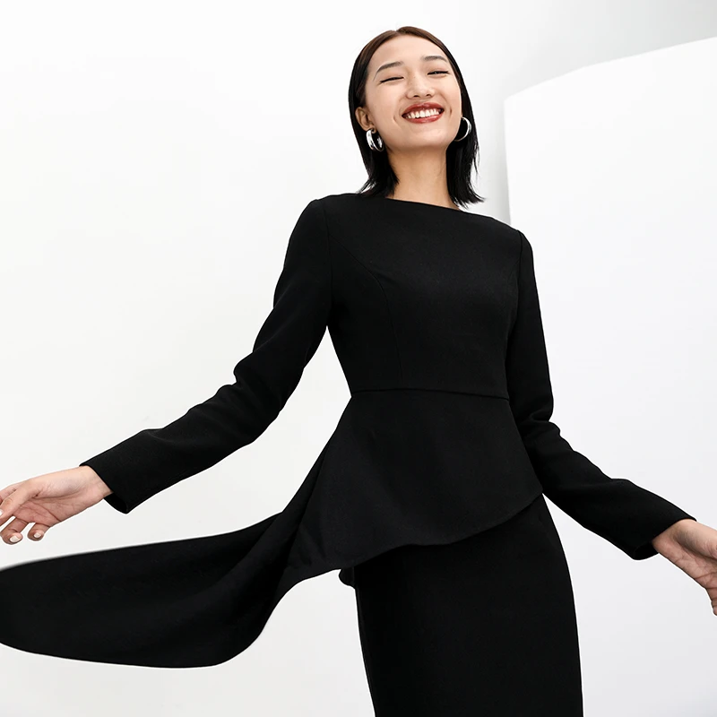 BRAND BY MEI【设计感小黑裙】修身铅笔连衣裙轻礼服party欧美风