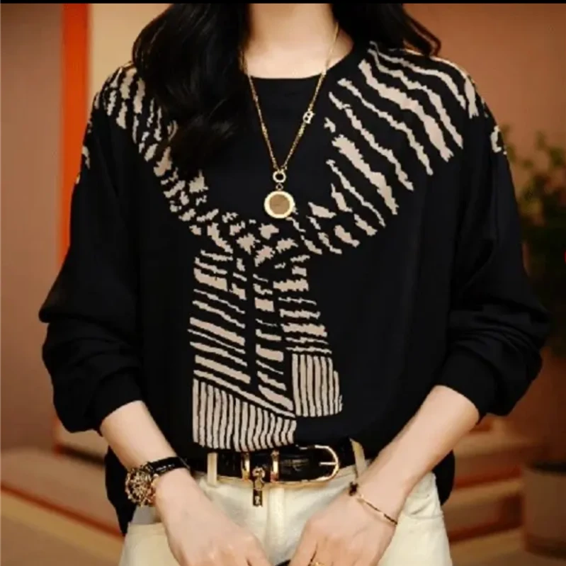 2024秋季新款洋气百搭气质印花时尚减龄长袖休闲显瘦T恤打底上衣