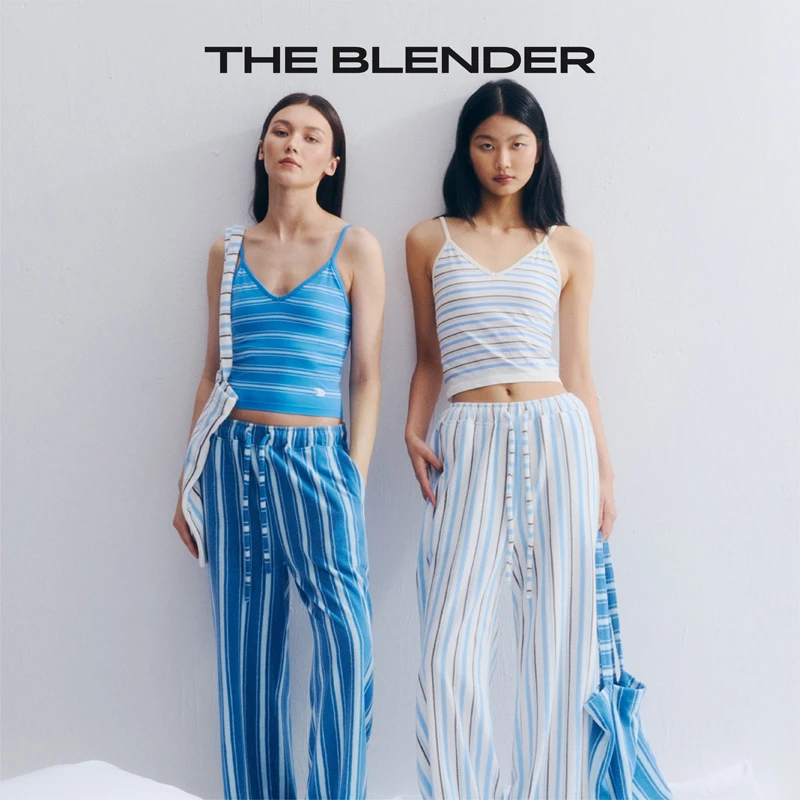 The Blender 蓝色条纹宽松休闲秋冬慵懒风长款女士家居裤睡裤达播