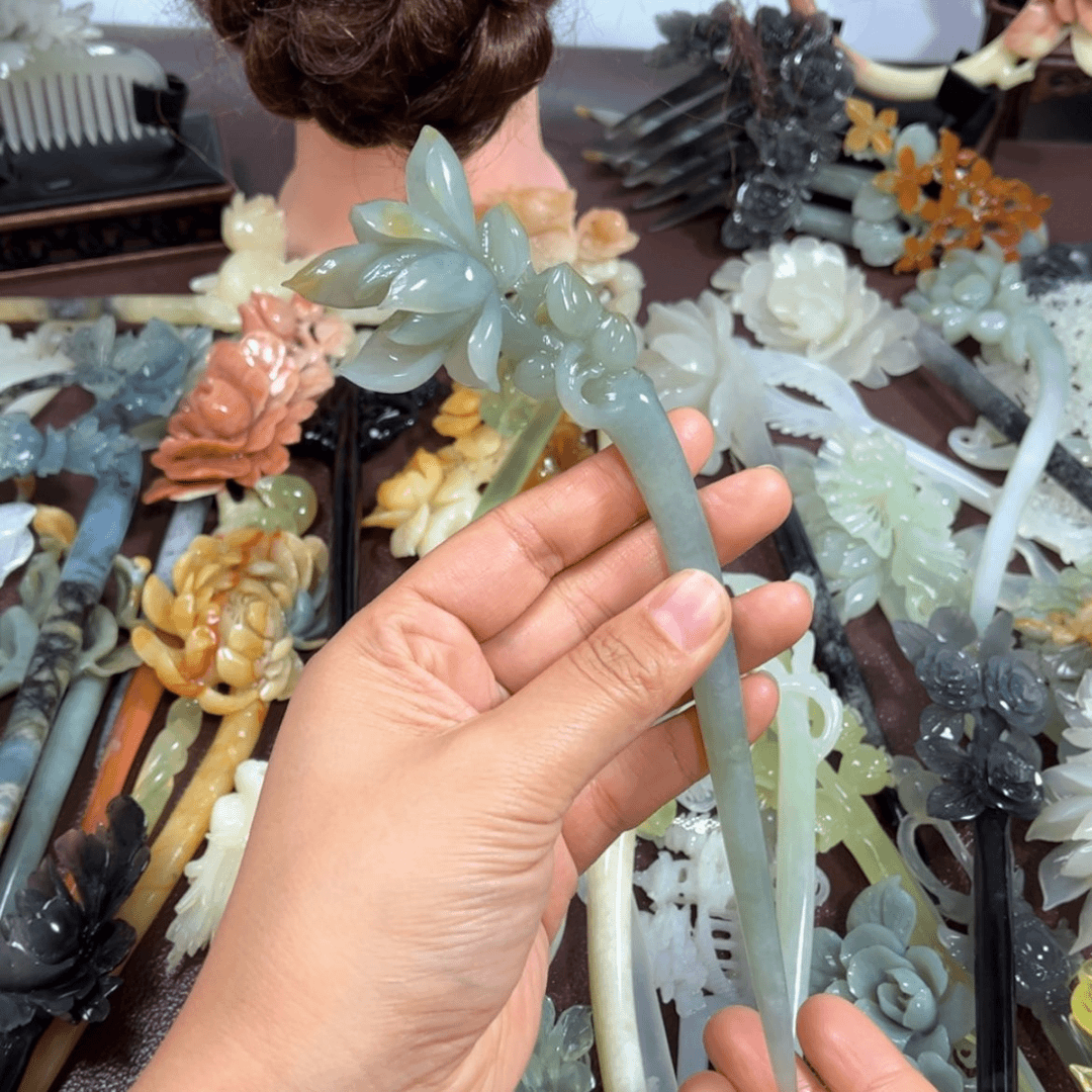 【闪购商品】蛇纹石玉发饰未镶嵌别***哥