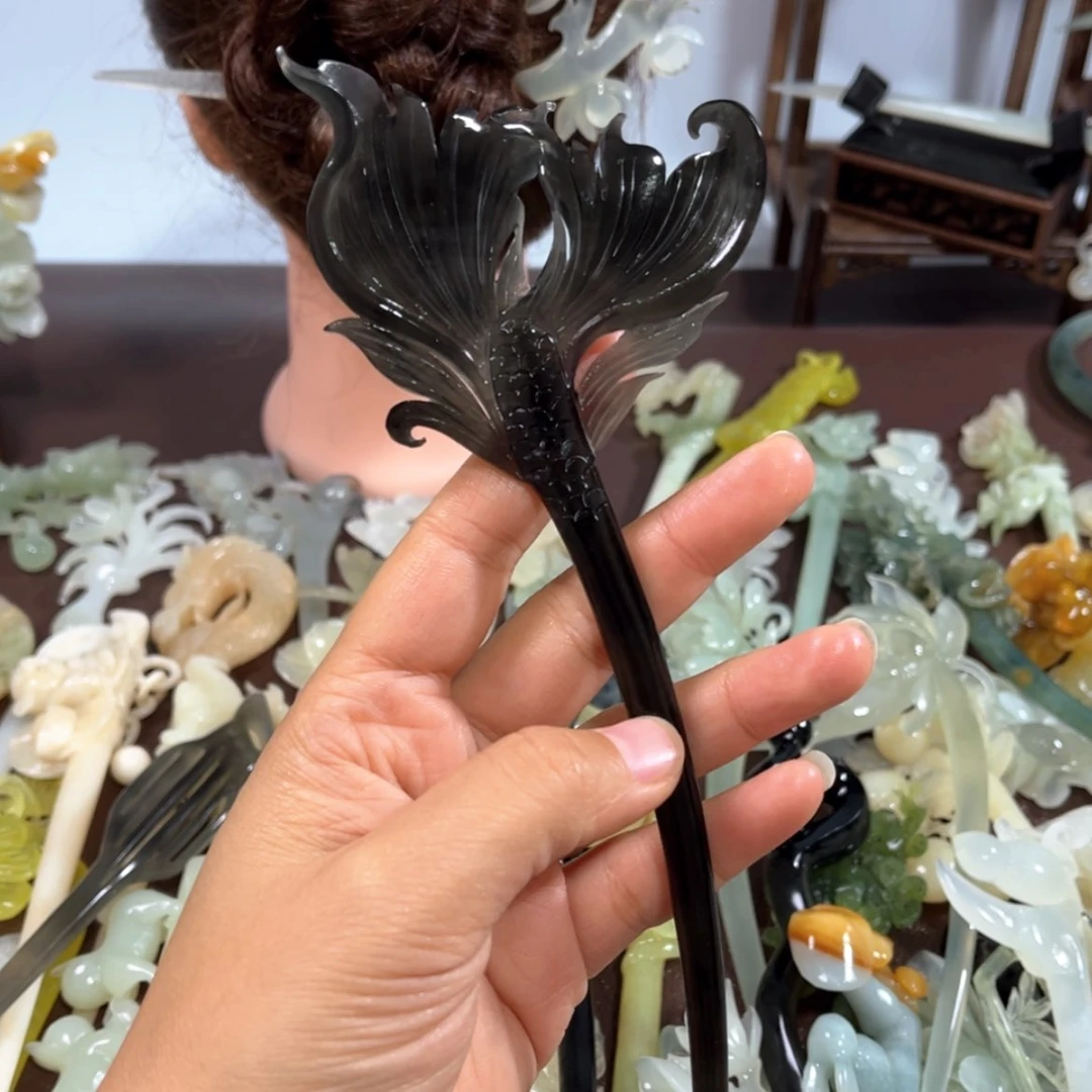 【闪购商品】蛇纹石玉发饰未镶嵌大***妹