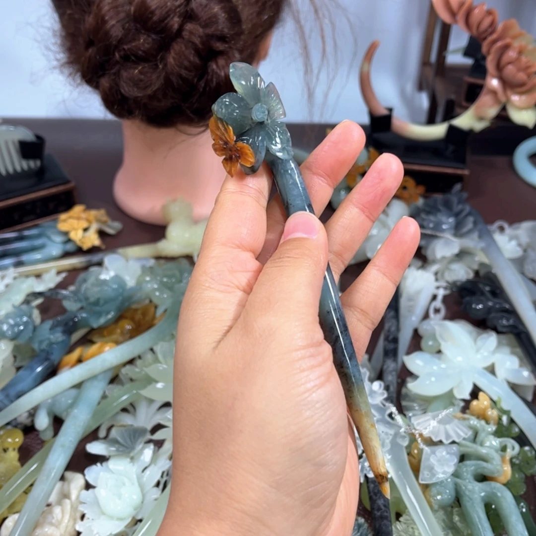 【闪购商品】蛇纹石玉发饰未镶嵌2**8