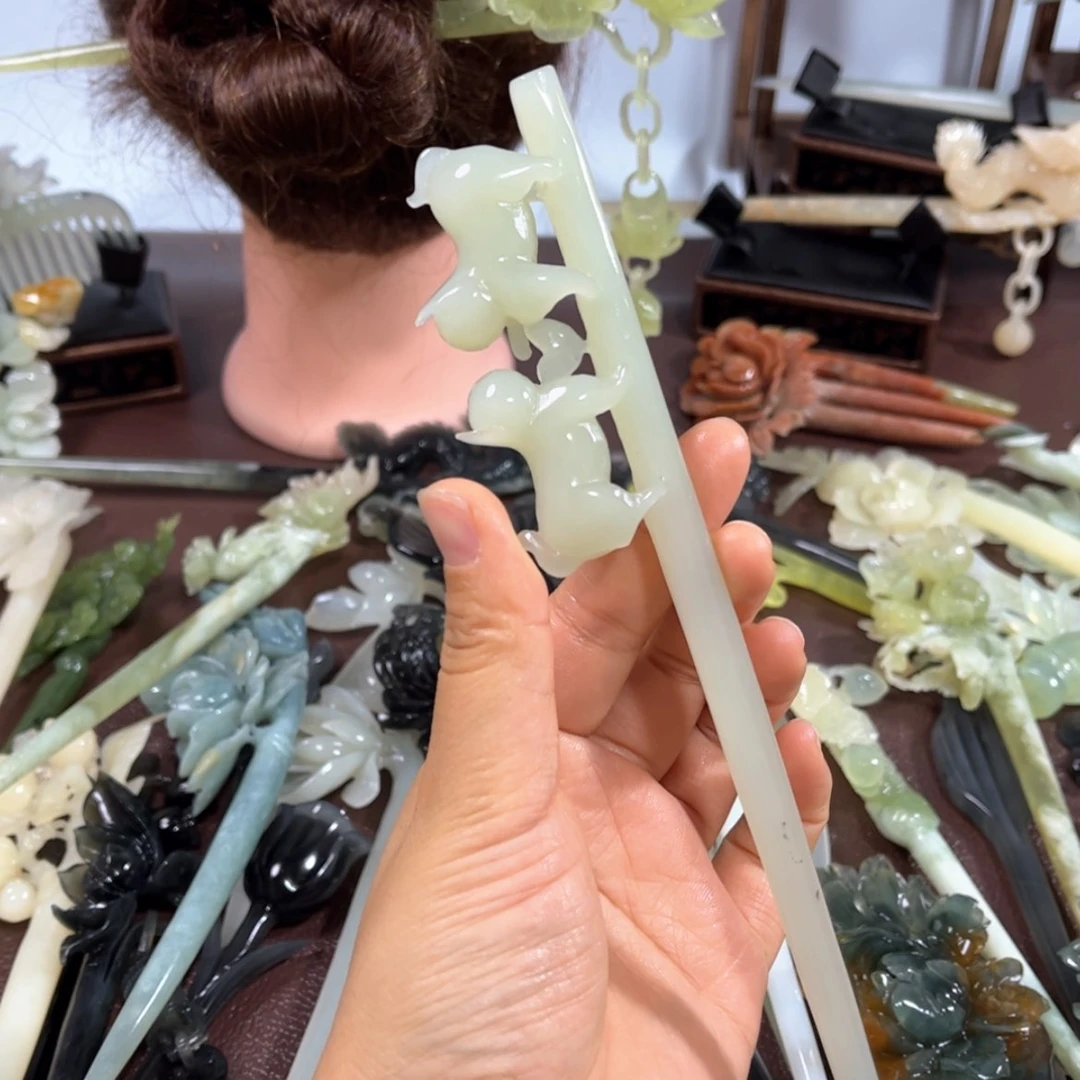 【闪购商品】蛇纹石玉发饰未镶嵌如****～