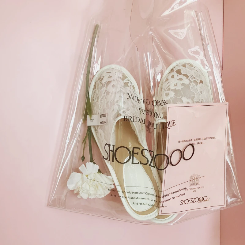 SHOESZOOO新2024款原创ins时尚白色蕾丝晨袍晨拖居家平底拖鞋