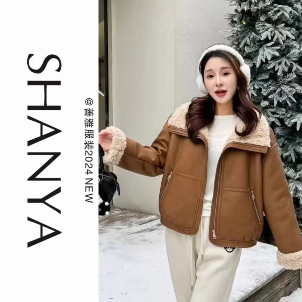 冬季韩版宽松羊羔绒加厚夹克棉服上衣防风保暖皮毛一体女外套3285