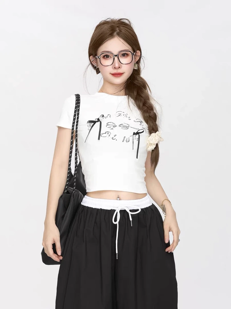 美式辣妹修身正肩短袖t恤女夏季