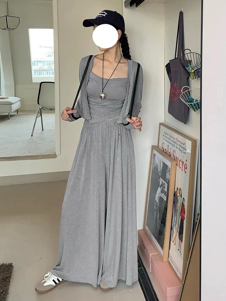 【三件套装】慵懒风灰色莫代尔棉