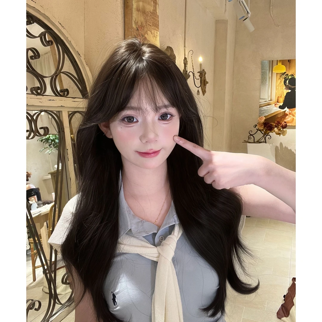 黑茶色假发女长发全头套式仿真人发自然整顶长卷发慵懒水波纹