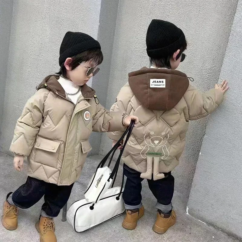 品巴拉巴拉24小时内发货男童棉服胸前带闪光新款仿小羊皮加绒中长