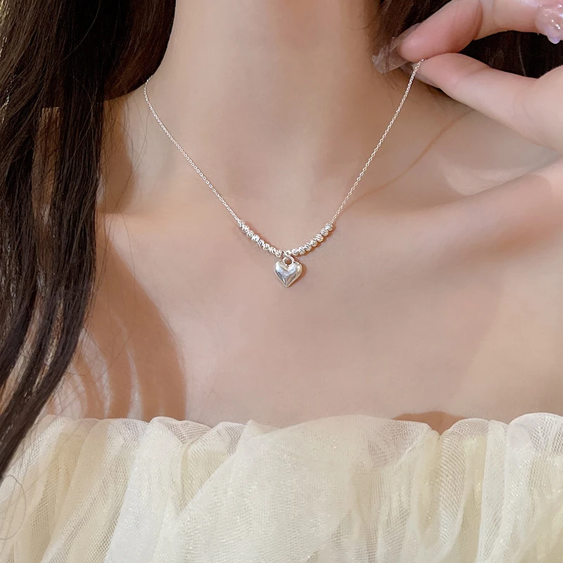 轻奢精致高级感爱心吊坠项链女锁骨链银珠小众潮流ins春款项链