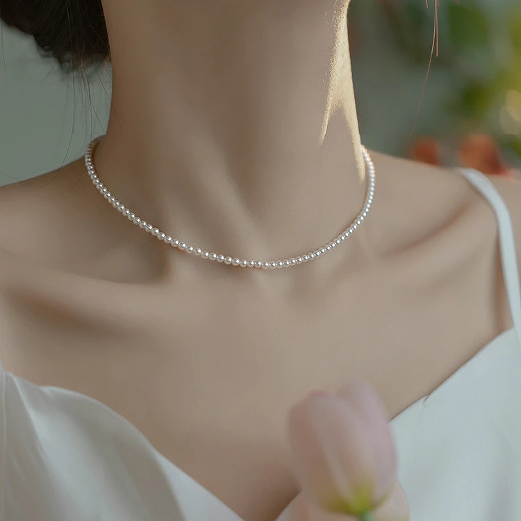 铜合金仿珍珠项链 正圆无暇强光仿珍珠项链女细锁骨链礼物送女友