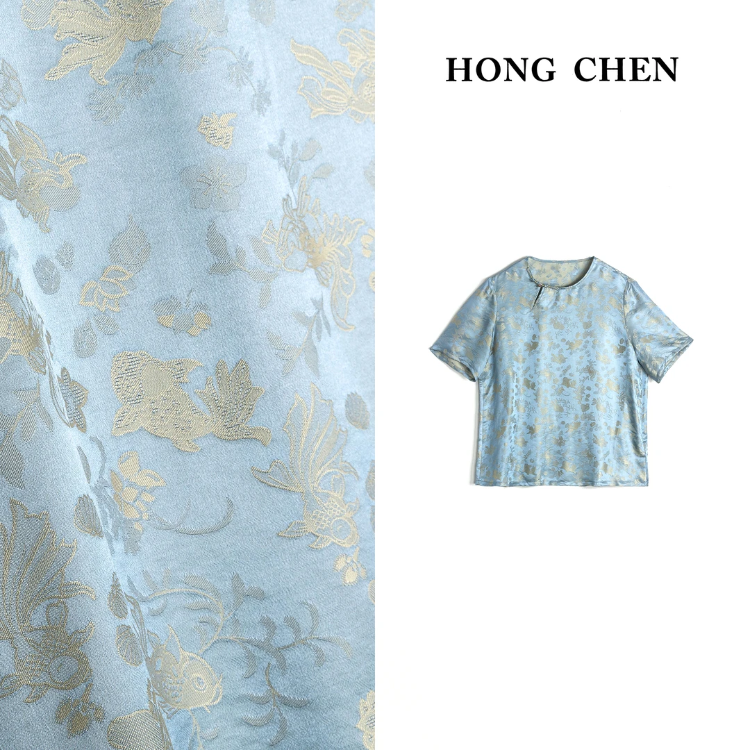 【虹辰·桑蚕丝】高端气质T恤高级感桑蚕丝金鱼闹彩蝶时尚贵气HC1320