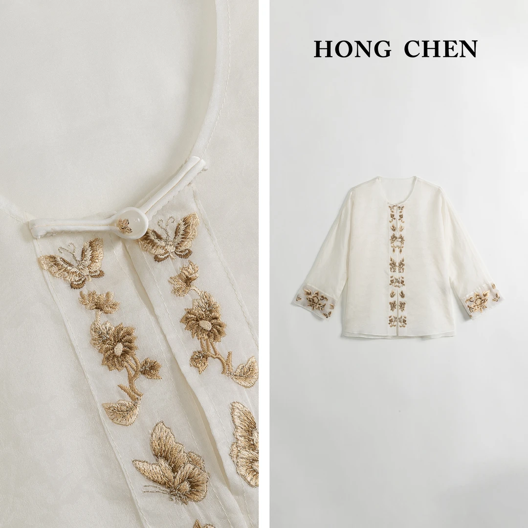 【虹辰】高端桑蚕丝刺绣气质高级时尚优雅贵气-HC1258