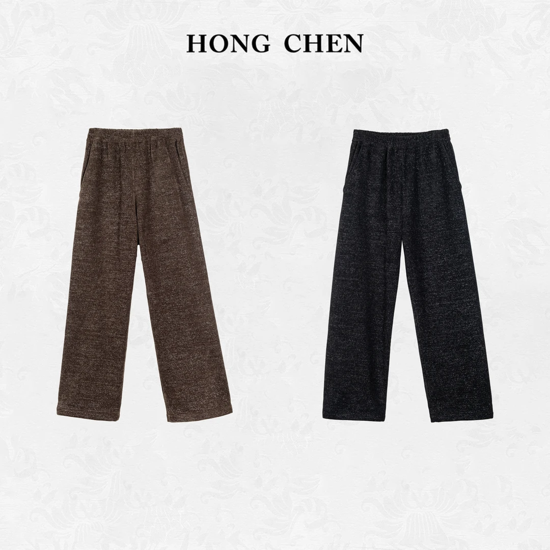 【虹辰·亮晶晶】高密雪尼尔时尚百搭阔腿休闲优雅高级感卫裤-HC1980