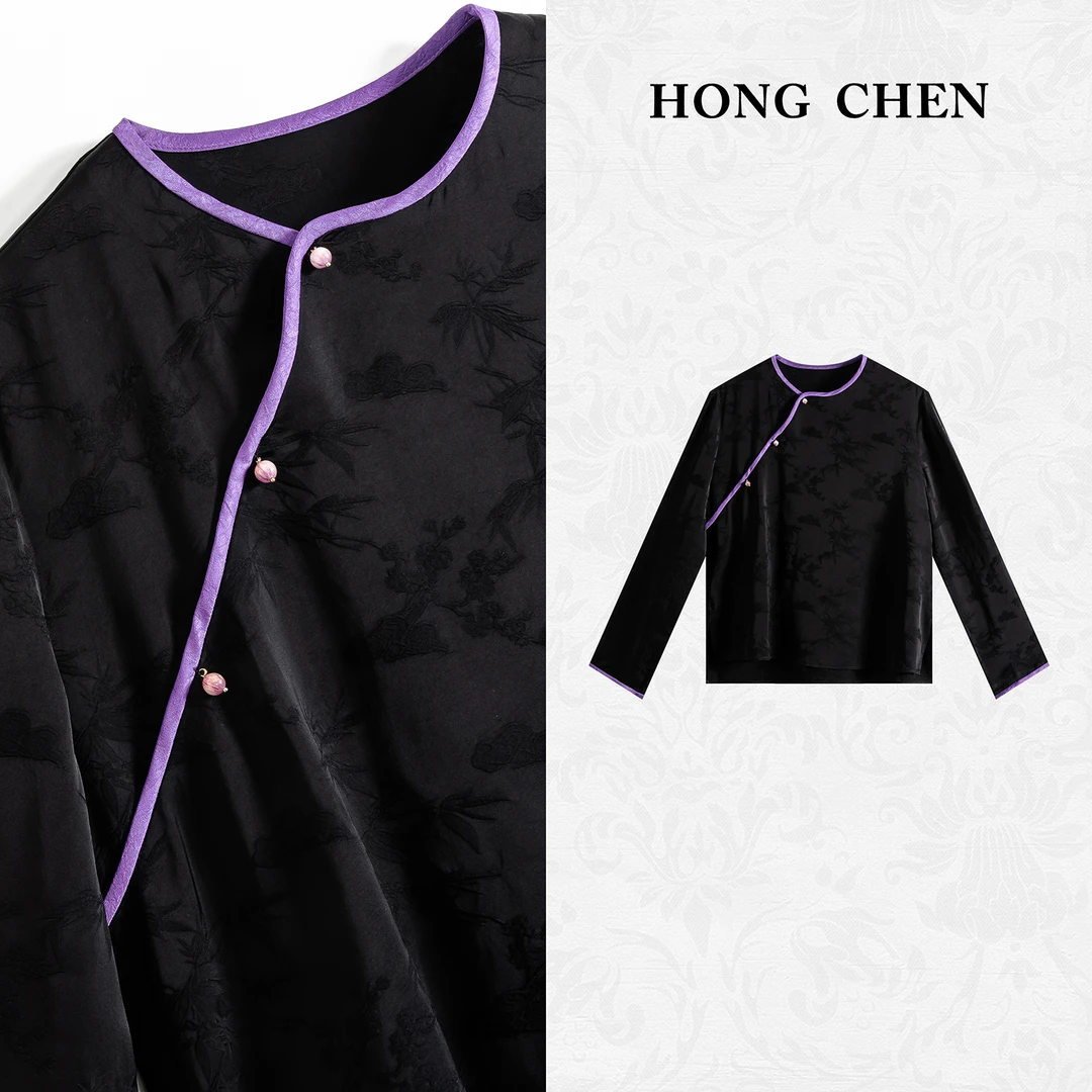 【虹辰·提花上衣】高端气质休闲高级感时尚优雅圆领日常上衣-HC1586