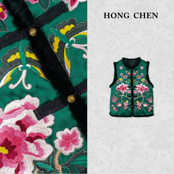 【虹辰·国色天香】高端貂毛时尚优雅高级感新中式绣花马夹-HC1758