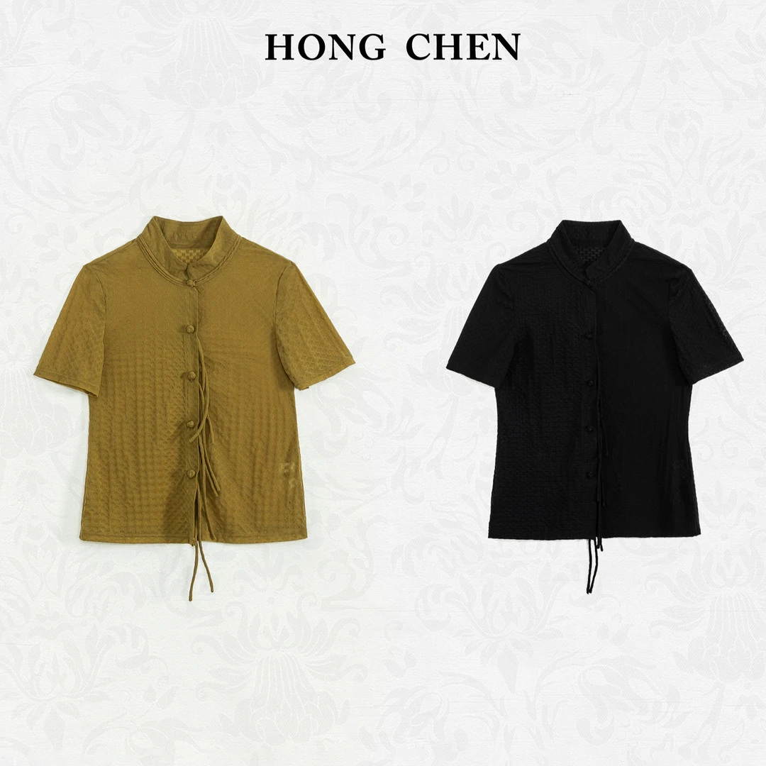 【虹辰·超显瘦】显白百搭高端气质优雅修身中式短袖四季衬衫-HC1262