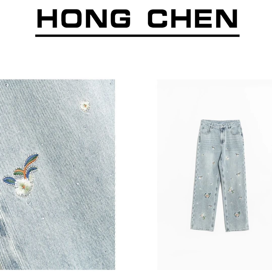 【虹辰·显高显瘦】高端绣花烫钻百搭时尚牛仔裤高级感显腿长-HC1118