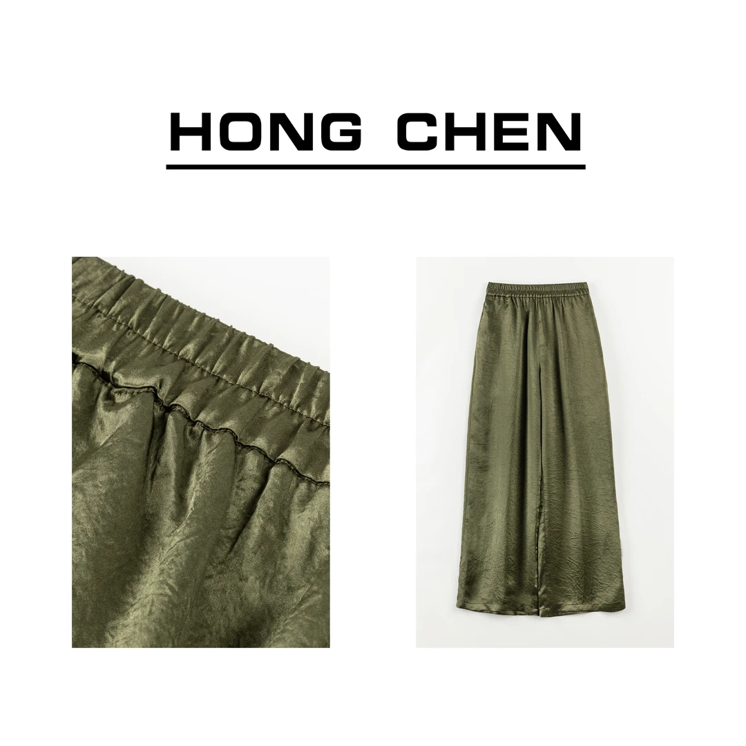 【虹辰】高端定制醋酸压褶工艺高级感舒服百搭时尚宽松休闲裤-HC783